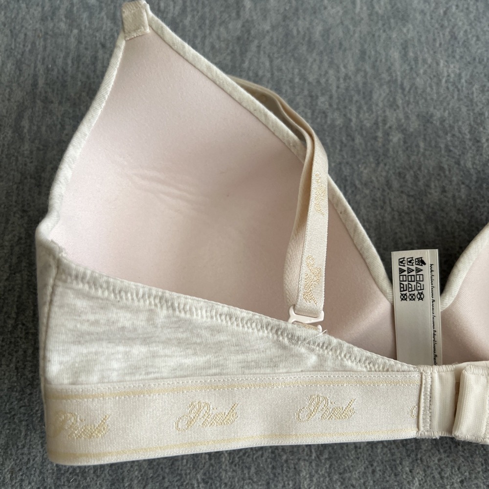 Victoria's Secret PINK Bra 32C Wear Everywhere Wireless Cream Lightly Padded EUC - Picture 6 of 12
